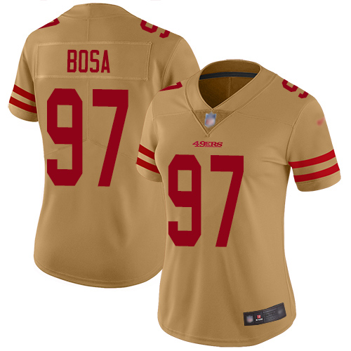 49ers #97 Nick Bosa Gold Women's Stitched Football Limited Inverted Legend Jersey 49ers #97 Nick Bosa Gold Women's Stitched Football Limited Inverted Legend Jersey