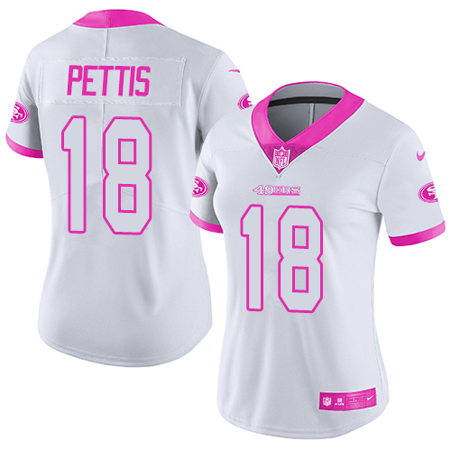 Nike 49ers #18 Dante Pettis White Pink Women's Stitched NFL Limited Rush Fashion Jersey Nike 49ers #18 Dante Pettis White Pink Women's Stitched NFL Limited Rush Fashion Jersey
