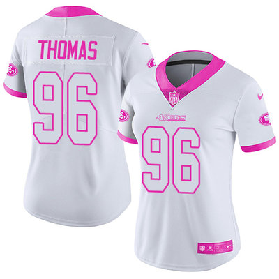 Nike 49ers #96 Solomon Thomas White Pink Women's Stitched NFL Limited Rush Fashion Jersey Nike 49ers #96 Solomon Thomas White Pink Women's Stitched NFL Limited Rush Fashion Jersey