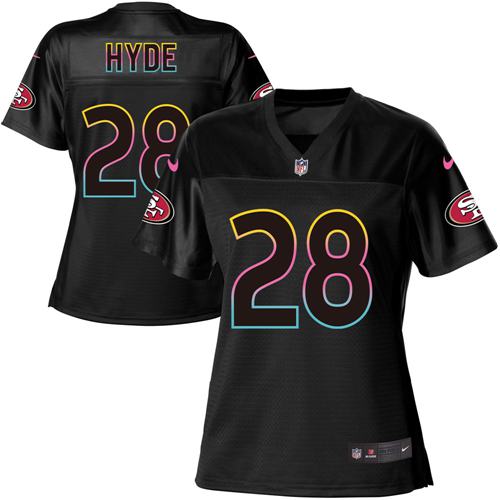 Nike 49ers #28 Carlos Hyde Black Women's NFL Fashion Game Jersey
