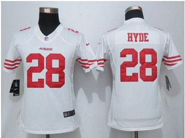Women Nike 49ers #28 Carlos Hyde White Stitched NFL Limited Jersey Women Nike 49ers #28 Carlos Hyde White Stitched NFL Limited Jersey