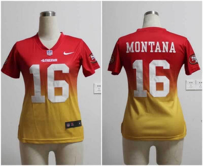 Women NEW NFL San Francisco 49ers 16 Joe Montana Red-Yellow Drift Fashion II Jerseys Women NEW NFL San Francisco 49ers 16 Joe Montana Red-Yellow Drift Fashion II Jerseys
