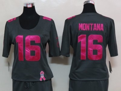 Womens NEW San Francisco 49ers 16 Montana Elite breast Cancer Awareness Dark grey Jersey Womens NEW San Francisco 49ers 16 Montana Elite breast Cancer Awareness Dark grey Jersey