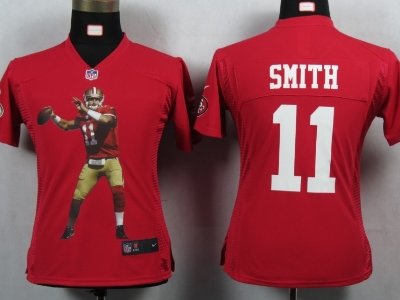 Womens NEW San Francisco 49ers 11 Smith Red Portrait Fashion Game Jerseys