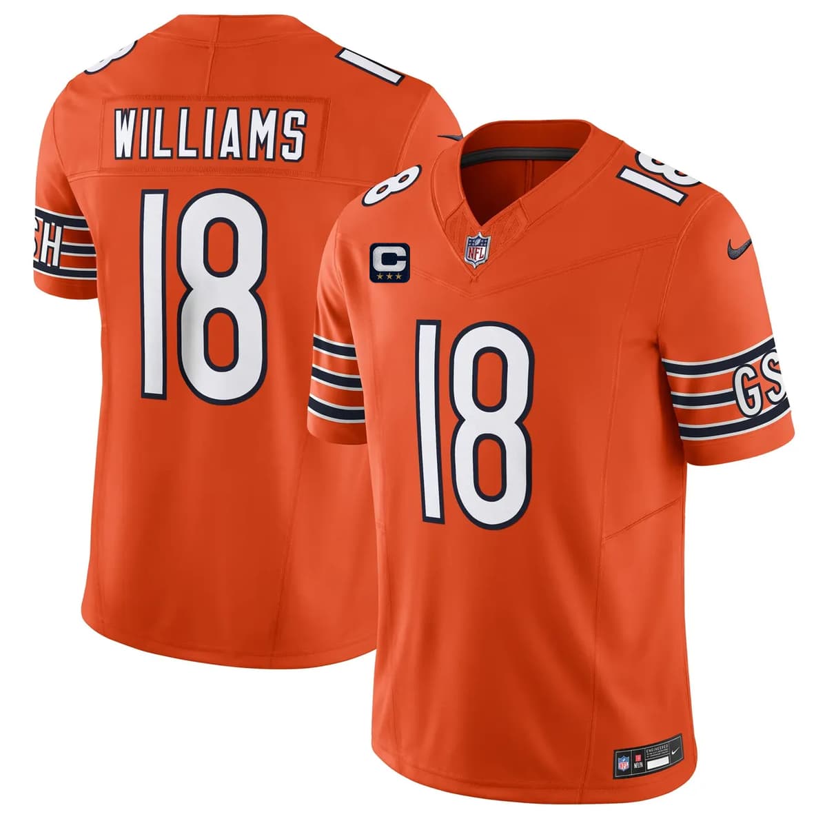 Men's Chicago Bears #18 Caleb Williams Orange 2026 F.U.S.E. With 3-star C Patch Vapor Untouchable Limited Stitched Football Jersey