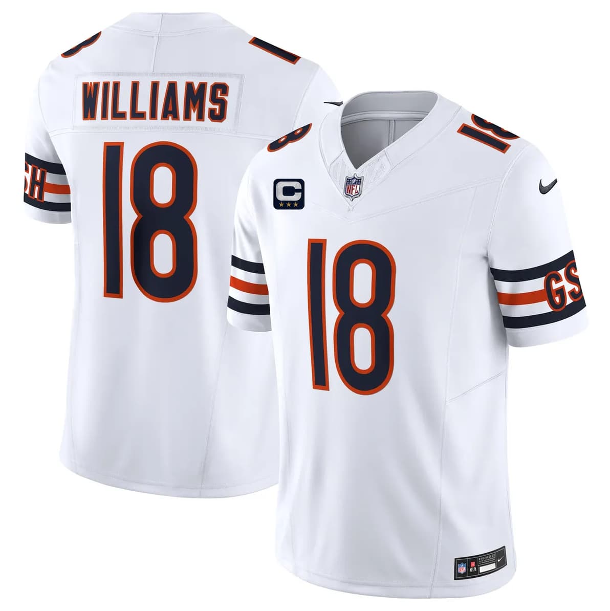 Men's Chicago Bears #18 Caleb Williams White 2026 F.U.S.E. With 3-star C Patch Vapor Untouchable Limited Stitched Football Jersey