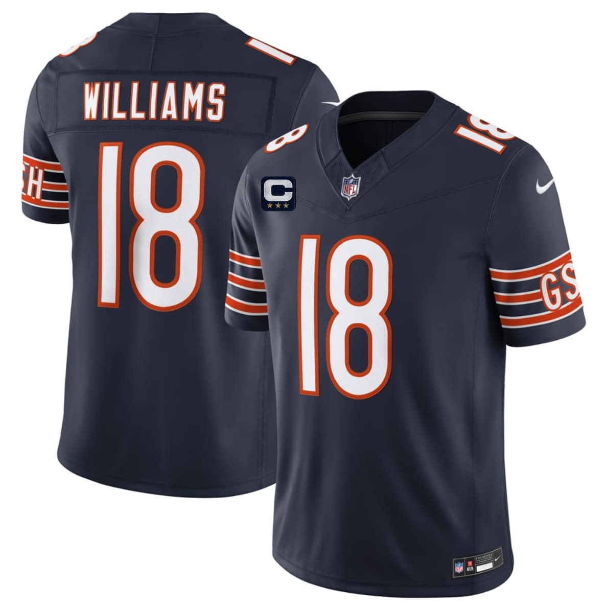 Men's Chicago Bears #18 Caleb Williams Navy 2026 F.U.S.E. With 3-star C Patch Vapor Untouchable Limited Stitched Football Jersey