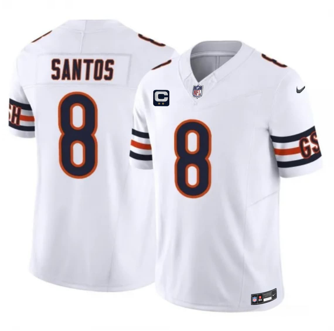 Men's Chicago Bears #8 Cairo Santos White 2026 F.U.S.E. 2-Star C Patch Vapor Untouchable Limited Stitched Football Jersey