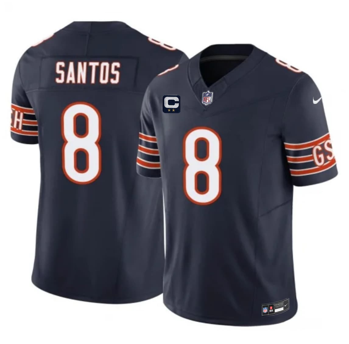 Men's Chicago Bears #8 Cairo Santos Navy 2026 F.U.S.E. 2-Star C Patch Vapor Untouchable Limited Stitched Football Jersey