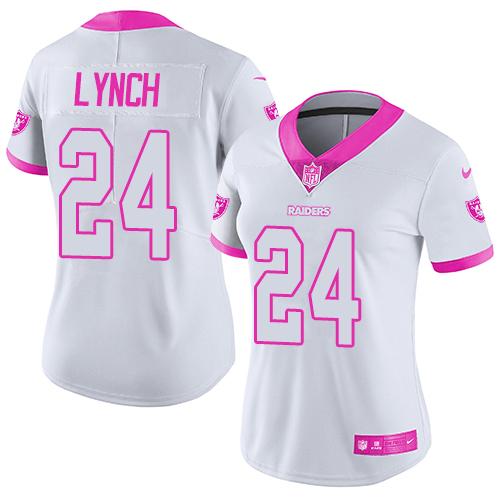 Nike Raiders #24 Marshawn Lynch White Pink Women's Stitched NFL Limited Rush Fashion Jersey Nike Raiders #24 Marshawn Lynch White Pink Women's Stitched NFL Limited Rush Fashion Jersey