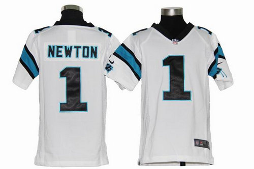 Kids Nike NFL Carolina Panthers 1 Cam Newton White Jerseys