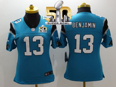 Nike Panthers #13 Kelvin Benjamin Blue Alternate Super Bowl 50 Women's Stitched NFL Limited Jersey