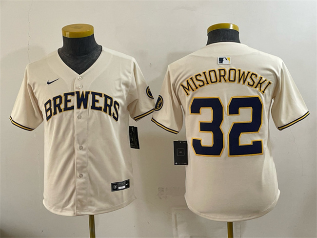 Youth Milwaukee Brewers #32 Jacob Misiorowski Cream Limited Stitched Jersey