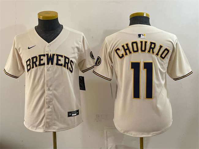 Youth Milwaukee Brewers #11 Jackson Chourio Cream Limited Stitched Jersey