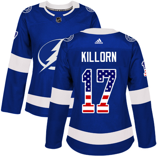Adidas Lightning #17 Alex Killorn Blue Home Authentic USA Flag Women's Stitched NHL Jersey Adidas Lightning #17 Alex Killorn Blue Home Authentic USA Flag Women's Stitched NHL Jersey