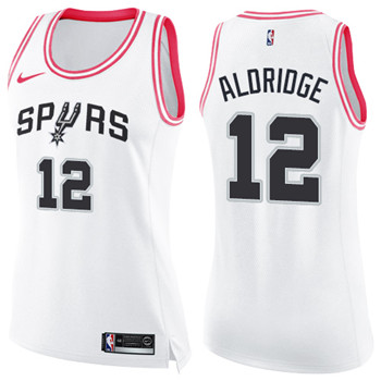 Nike Spurs #12 LaMarcus Aldridge White Pink Women's NBA Swingman Fashion Jersey